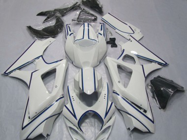 Descuento Carenados Moto Suzuki GSXR 1000 2007-2008 - Blanco Brillante Azul Pinstripe