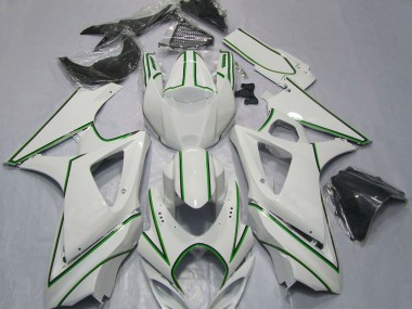 Descuento Carenados Moto Suzuki GSXR 1000 2007-2008 - Blanco Brillante Verde Pinstripe