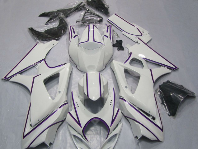 Descuento Carenados Moto Suzuki GSXR 1000 2007-2008 - Blanco Brillante Púrpura Pinstripe
