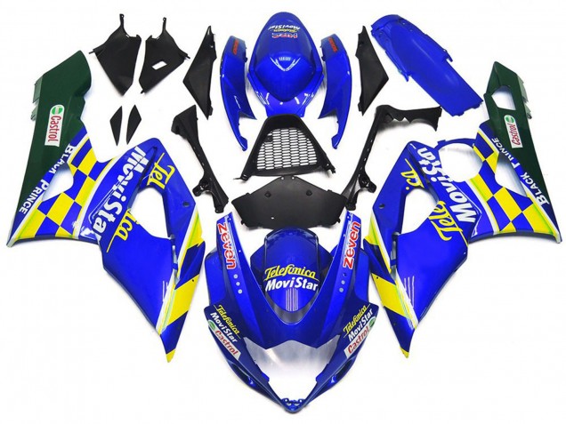 Descuento Carenados Moto Suzuki GSXR 1000 2005-2006 - Azul Amarillo Verde MoviStar Castrol