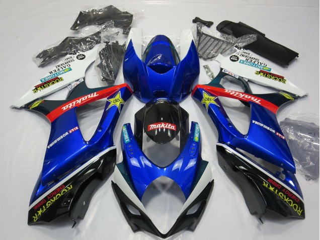 Descuento Carenado Moto Suzuki GSXR 1000 2007-2008 - Blanco Azul Rojo Negro Rockstar