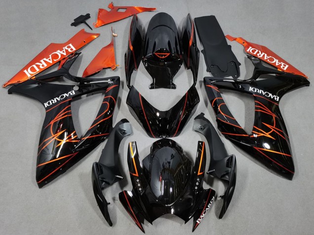 Descuento Carenados Moto Suzuki GSXR 600 / GSXR 750 2006-2007 - Negro Brillante Naranja Bacardi