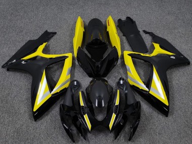 Descuento Carenados Moto Suzuki GSXR 600 / GSXR 750 2006-2007 - Negro Brillante Amarillo Plata OEM Estilo