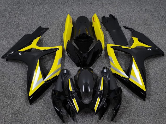 Descuento Carenados Moto Suzuki GSXR 600 / GSXR 750 2006-2007 - Negro Brillante Amarillo Plata OEM Estilo