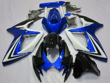 Descuento Carenados Moto Suzuki GSXR 600 / GSXR 750 2006-2007 - Blanco Azul Negro Brillante Raya