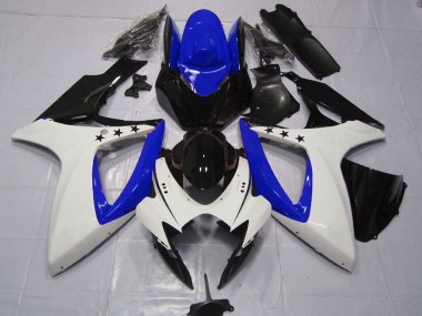 Descuento Carenados Moto Suzuki GSXR 600 / GSXR 750 2006-2007 - Blanco Azul Negro Brillante Estrella