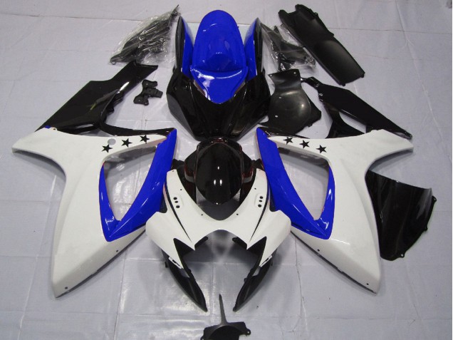 Descuento Carenados Moto Suzuki GSXR 600 / GSXR 750 2006-2007 - Blanco Azul Negro Brillante Estrella