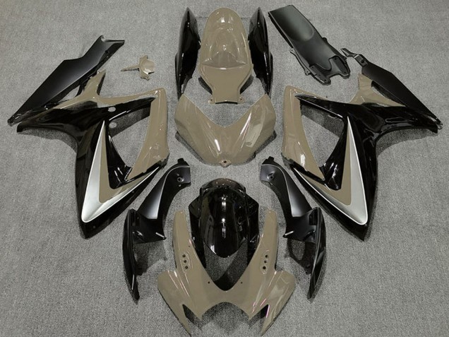 Descuento Carenados Moto Suzuki GSXR 600 / GSXR 750 2006-2007 - Bronceado del Desierto Plata Negro Brillante OEM Estilo