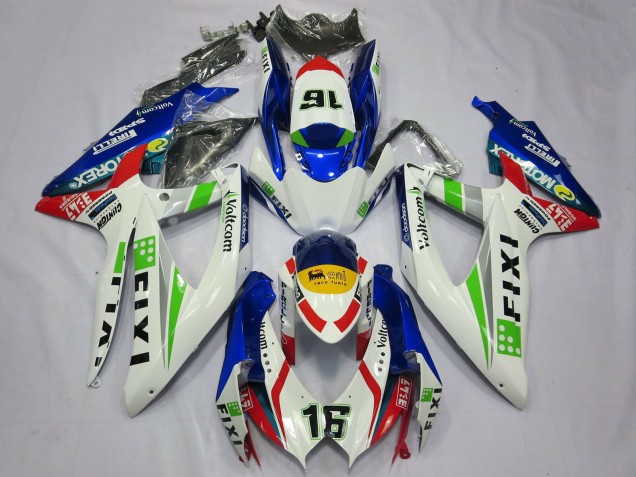 Descuento Carenados Moto Suzuki GSXR 600 / GSXR 750 2008-2010 - Blanco Azul Verde Amarillo Rojo Fixi 16