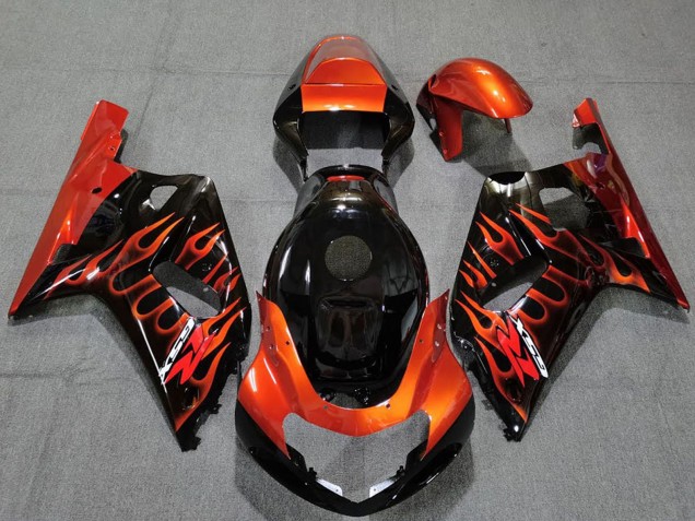 Descuento Carenados Moto Suzuki GSXR 600 / GSXR 750 2001-2003 - Negro Brillante Naranja Llama