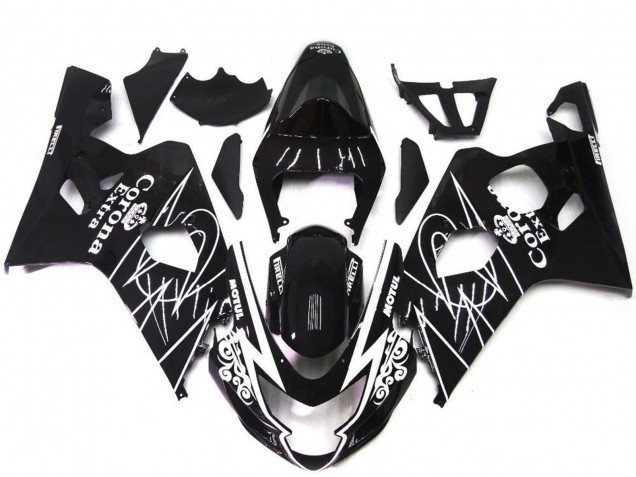 Descuento Carenados Moto Suzuki GSXR 600 / GSXR 750 2004-2005 - Negro Brillante Blanco Corona Estilo