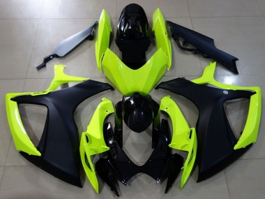 Descuento Carenados Moto Suzuki GSXR 600 / GSXR 750 2006-2007 - Neon Amarillo Negro Brillante Negro Mate