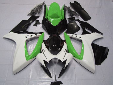 Descuento Carenados Moto Suzuki GSXR 600 / GSXR 750 2006-2007 - Verde Blanco Negro Brillante Estrella
