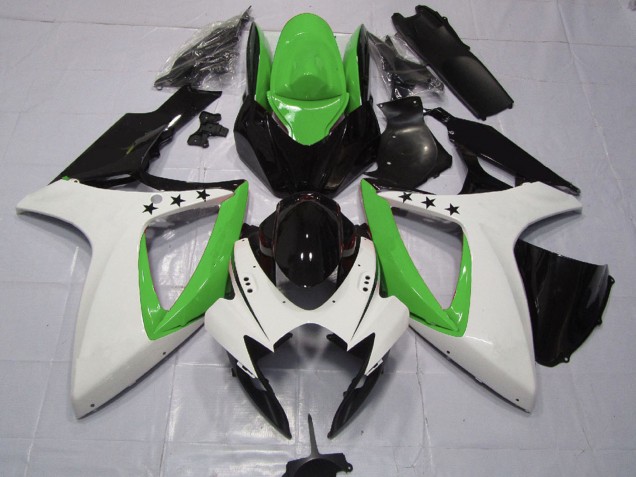Descuento Carenados Moto Suzuki GSXR 600 / GSXR 750 2006-2007 - Verde Blanco Negro Brillante Estrella