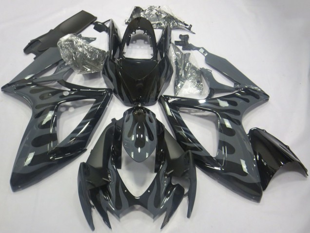 Descuento Carenados Moto Suzuki GSXR 600 / GSXR 750 2006-2007 - Gris Negro Llama