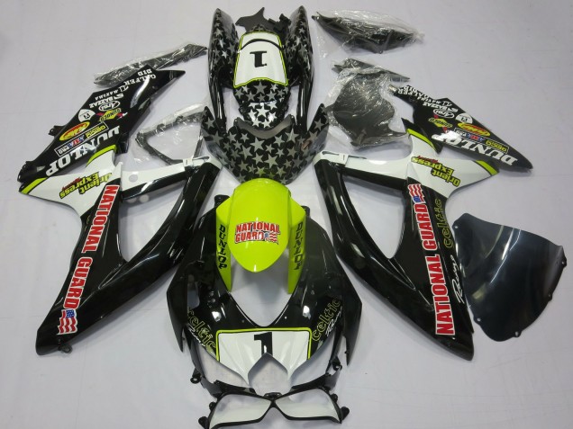 Descuento Carenados Moto Suzuki GSXR 600 / GSXR 750 2008-2010 - Blanco Amarillo Rojo Negro National Guard