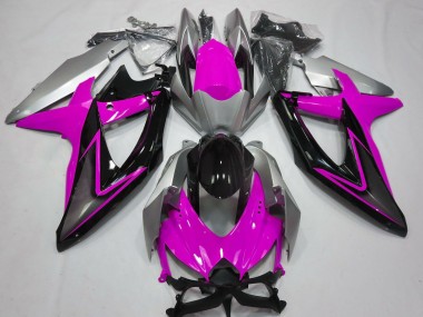 Descuento Carenados Moto Suzuki GSXR 600 / GSXR 750 2008-2010 - Plata Rosa Negro Brillante
