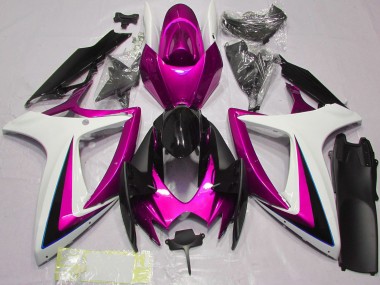 Descuento Carenados Moto Suzuki GSXR 600 / GSXR 750 2006-2007 - Blanco Rosa Negro Brillante