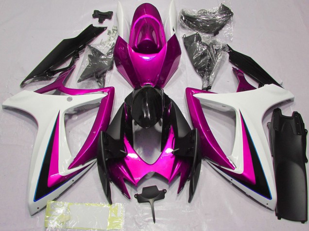 Descuento Carenados Moto Suzuki GSXR 600 / GSXR 750 2006-2007 - Blanco Rosa Negro Brillante