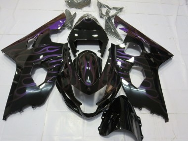Descuento Carenados Moto Suzuki GSXR 600 / GSXR 750 2004-2005 - Negro Brillante Púrpura Llama