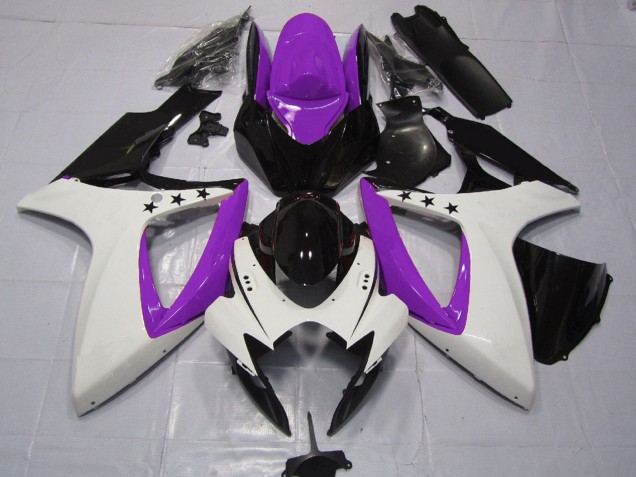 Descuento Carenados Moto Suzuki GSXR 600 / GSXR 750 2006-2007 - Púrpura Blanco Negro Brillante Estrella