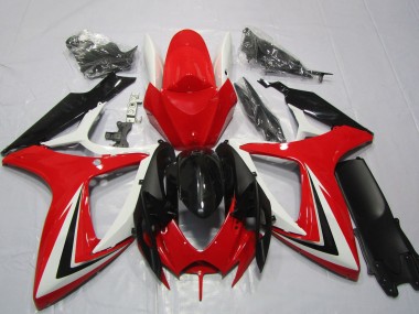 Descuento Carenados Moto Suzuki GSXR 600 / GSXR 750 2006-2007 - Blanco Rojo Negro Brillante Raya