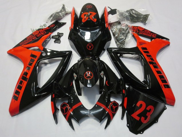 Descuento Carenados Moto Suzuki GSXR 600 / GSXR 750 2006-2007 - Rojo Negro Brillante Jordan 23