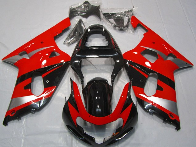 Descuento Carenados Moto Suzuki GSXR 600 / GSXR 750 2001-2003 - Rojo Plata Negro Brillante OEM Estilo