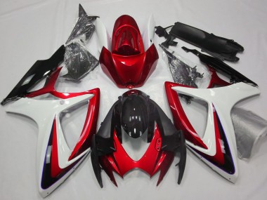 Descuento Carenados Moto Suzuki GSXR 600 / GSXR 750 2006-2007 - Blanco Rojo Negro Brillante