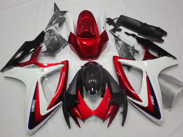 Descuento Carenados Moto Suzuki GSXR 600 / GSXR 750 2006-2007 - Blanco Rojo Negro Brillante