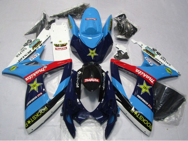 Descuento Carenados Moto Suzuki GSXR 600 / GSXR 750 2006-2007 - Azul Blanco Rojo Negro Brillante Rockstar