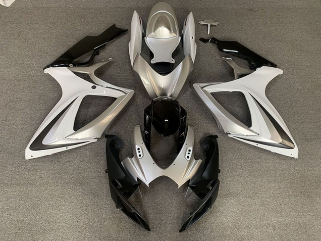 Descuento Carenados Moto Suzuki GSXR 600 / GSXR 750 2006-2007 - Plata Blanco Negro Brillante OEM Estilo
