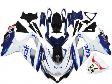 Descuento Carenados Moto Suzuki GSXR 600 / GSXR 750 2008-2010 - Blanco Plata Azul Negro Tyco