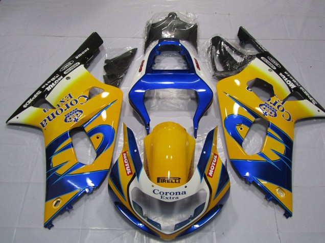 Descuento Carenados Moto Suzuki GSXR 600 / GSXR 750 2001-2003 - Amarillo Azul Blanco Corona Motul