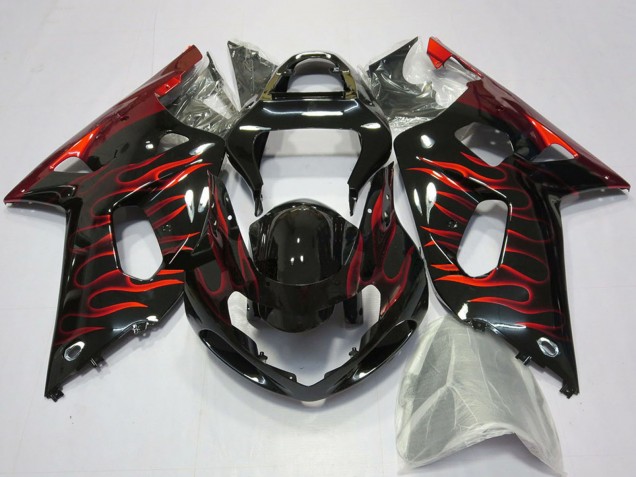Descuento Carenados Moto Suzuki GSXR 600 / GSXR 750 2001-2003 - Negro Brillante Rojo Llama