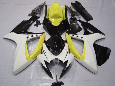 Descuento Carenados Moto Suzuki GSXR 600 / GSXR 750 2006-2007 - Amarillo Blanco Negro Brillante Estrella