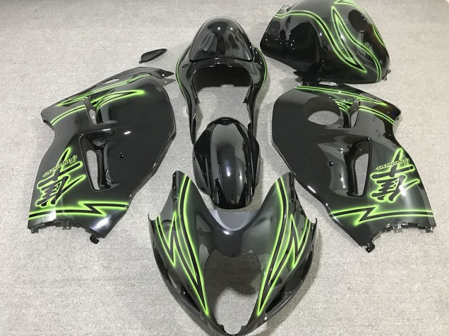 Descuento Carenados Moto Suzuki GSXR 1300 1996-2007 - Negro Brillante Verde Iluminación