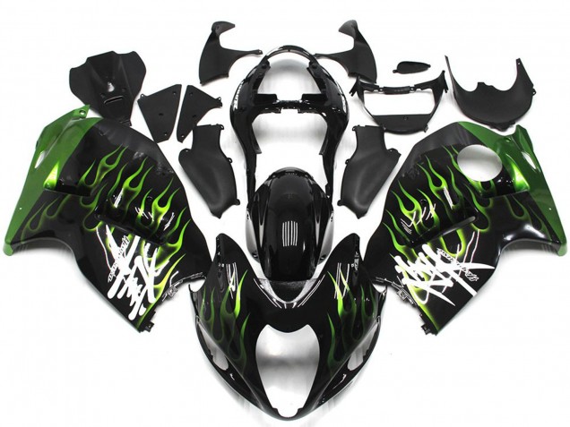 Descuento Carenados Moto Suzuki GSXR 1300 1996-2007 - Negro Brillante Verde Profundo Llama