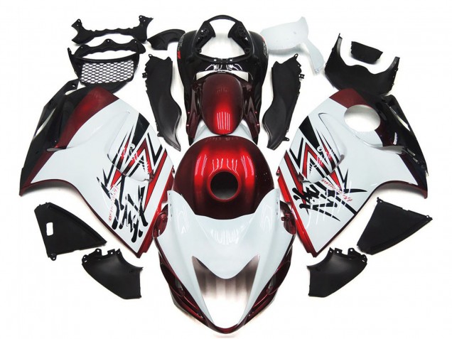 Descuento Carenados Moto Suzuki GSXR 1300 2008-2020 - Blanco Brillante Rojo Profundo