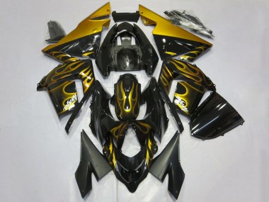 Descuento Carenados Moto Kawasaki ZX10R 2004-2005 - Negro Brillante Oro Llama