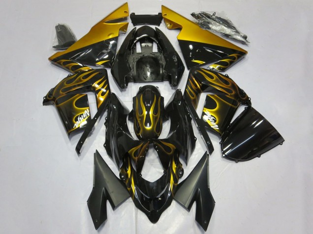 Descuento Carenados Moto Kawasaki ZX10R 2004-2005 - Negro Brillante Oro Llama
