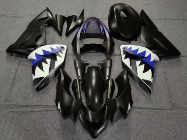 Descuento Carenados Moto Kawasaki ZX10R 2004-2005 - Negro Mate Azul Oscuro Tiburón