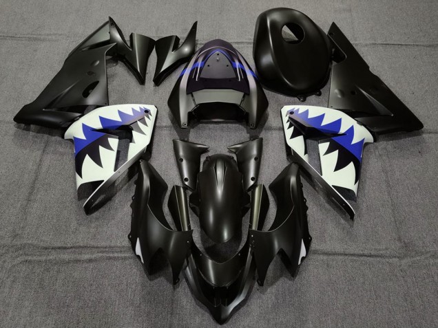 Descuento Carenados Moto Kawasaki ZX10R 2004-2005 - Negro Mate Azul Oscuro Tiburón