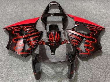 Descuento Carenados Moto Kawasaki ZX6R 2000-2002 - Negro Brillante Rojo Llama