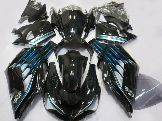 Descuento Carenados Moto Kawasaki ZX14R ZZR1400 2012-2024 - Negro Brillante Azul Claro