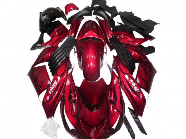 Descuento Carenados Moto Kawasaki ZX14R 2006-2011 - Rojo Negro Llama Blanco Ninja