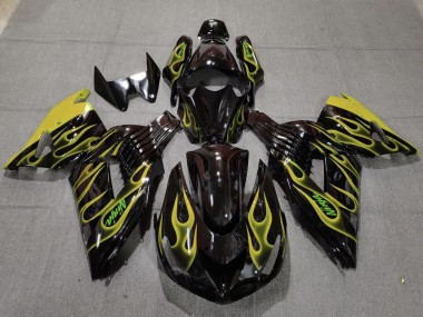 Descuento Carenados Moto Kawasaki ZX14R 2006-2011 - Negro Brillante Amarillo Llama