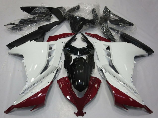 Descuento Carenados Moto Kawasaki Ninja 300 2013-2024 - Blanco Rojo Granate Negro