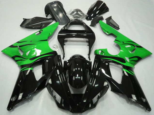 Descuento Carenados Moto Yamaha R1 2000-2001 - Verde Negro Brillante Llama