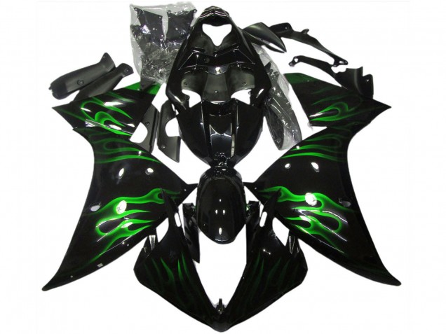 Descuento Carenados Moto Yamaha R1 2009-2011 - Negro Brillante Verde Llama